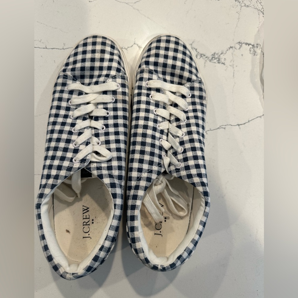 Adorable J.Crew Gingham Navy and White sneaker
